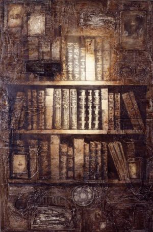 « La grande bibliothèque ». Huile sur toile et matériaux. 130x195 cm