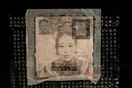 « La dame de Shanghai ». Techniques mixtes sur papier. 56x58 cm