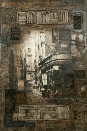« La ruelle et ses souvenirs ». Huile sur toile, matériaux et sculptures. 130x195cm 