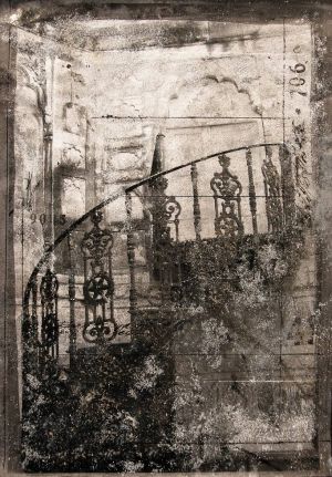 « L’escalier indien ». Techniques mixtes sur papier. 29x42 cm
