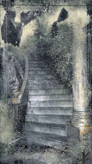« Escalier de la Vieille Havane IX ». Techniques mixtes sur papier. 23x40 cm