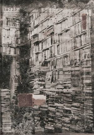 Étude I pour « La grande bibliothèque ». Techniques mixtes sur papier. 29x42 cm
