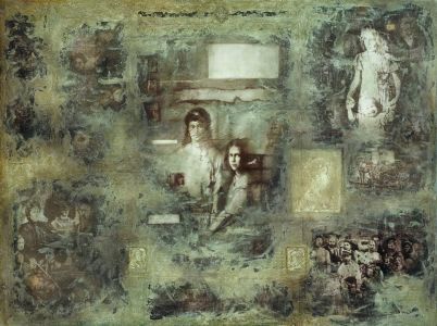 « Fragments de mémoire I ». Huile sur toile et matériaux. 130x97 cm 